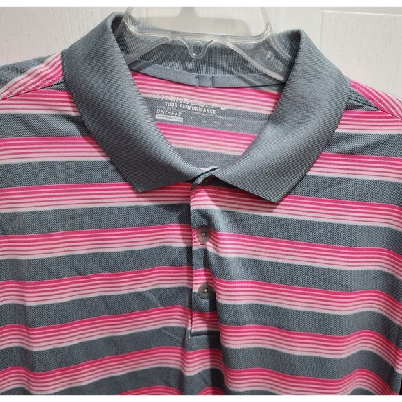 Nike Golf Tour Performance Dri Fit Polo Shirt Size 2XL Men Pink Striped Athletic - Picture 2 of 9